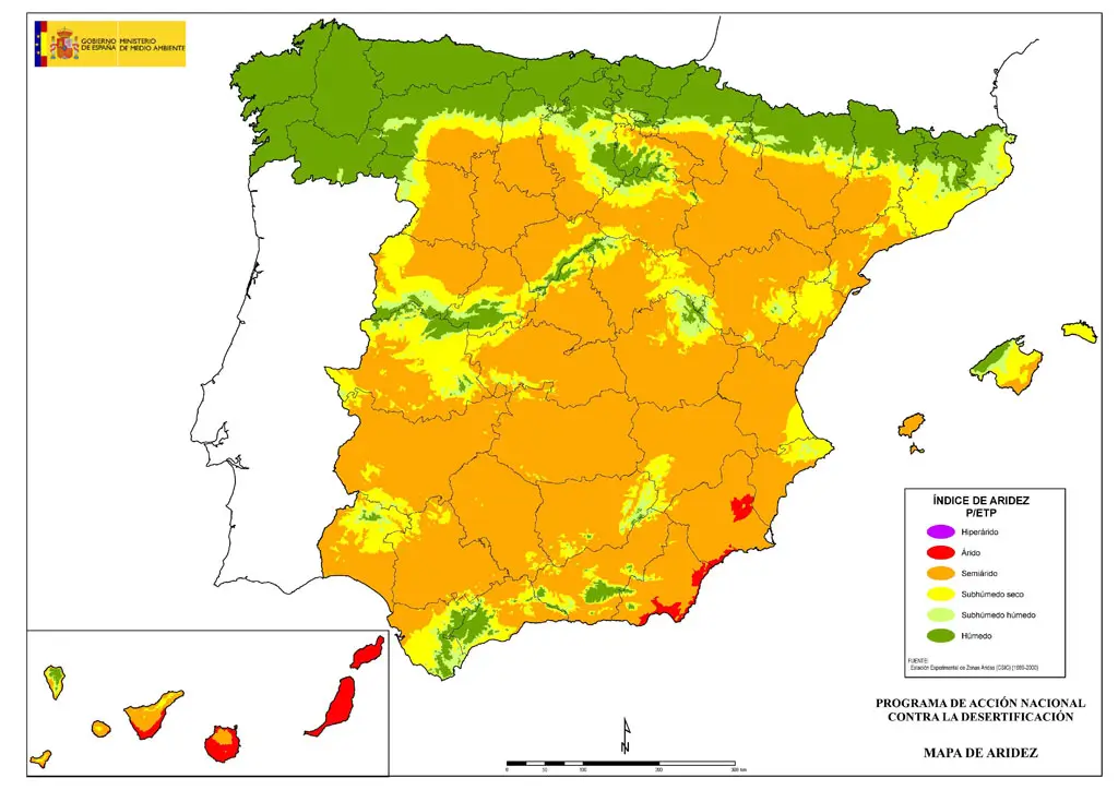 Mapa de la aridez en España