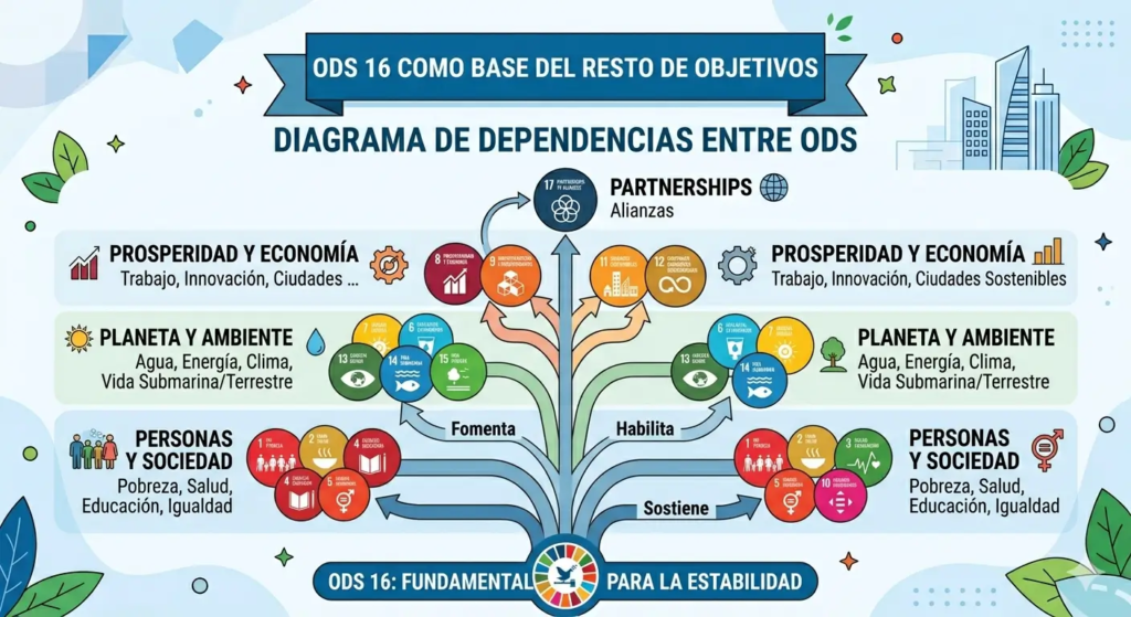 ODS 16: qué es, por qué es el más incómodo de la agenda y en qué punto estamos Sostenibilidad - Solo Hay Uno Diagrama de dependencias entre los ODS - ODS 16