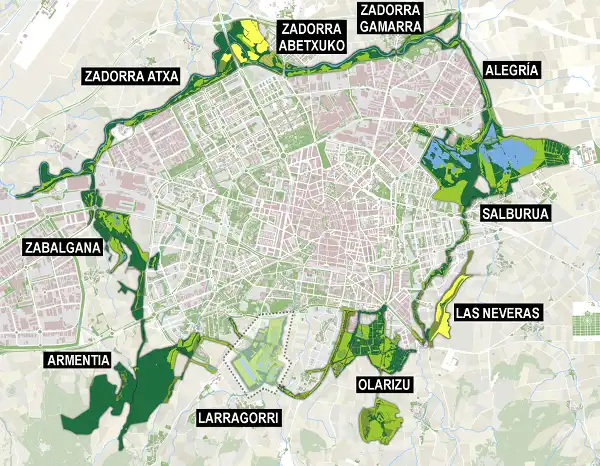 ¿Qué son los corredores verdes? y por qué los necesitamos Sostenibilidad - Solo Hay Uno Mapa completo del Anillo verde de Vitoria Gasteiz