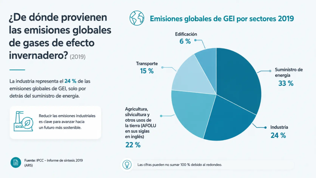 Emisiones globales de GEI por sectores - Ahorro energético con las Dark factory
