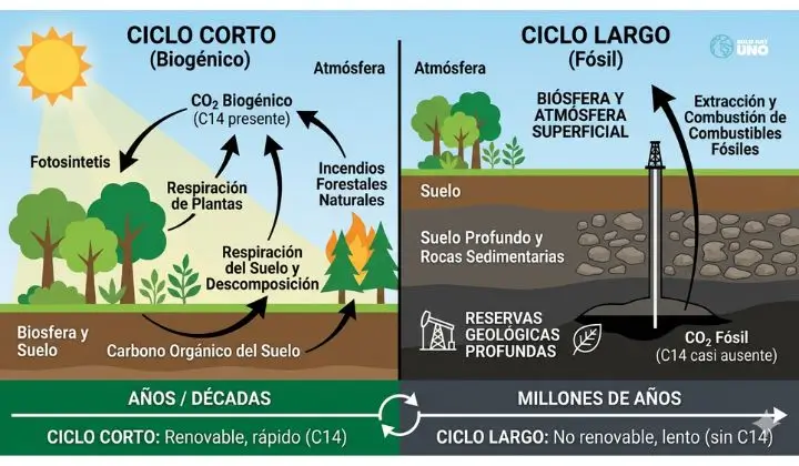 Ciclo corto vs ciclo largo del carbono - Qué es el CO2 biogénico  