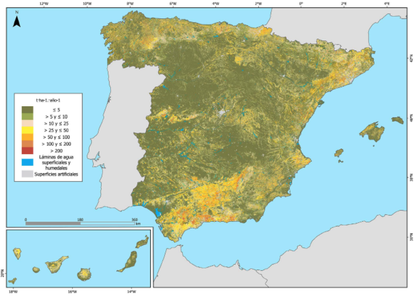 Un mapa para entender un problema: la desertificación Sostenibilidad - Solo Hay Uno Erosión hídrica laminar en España mapa gráfico