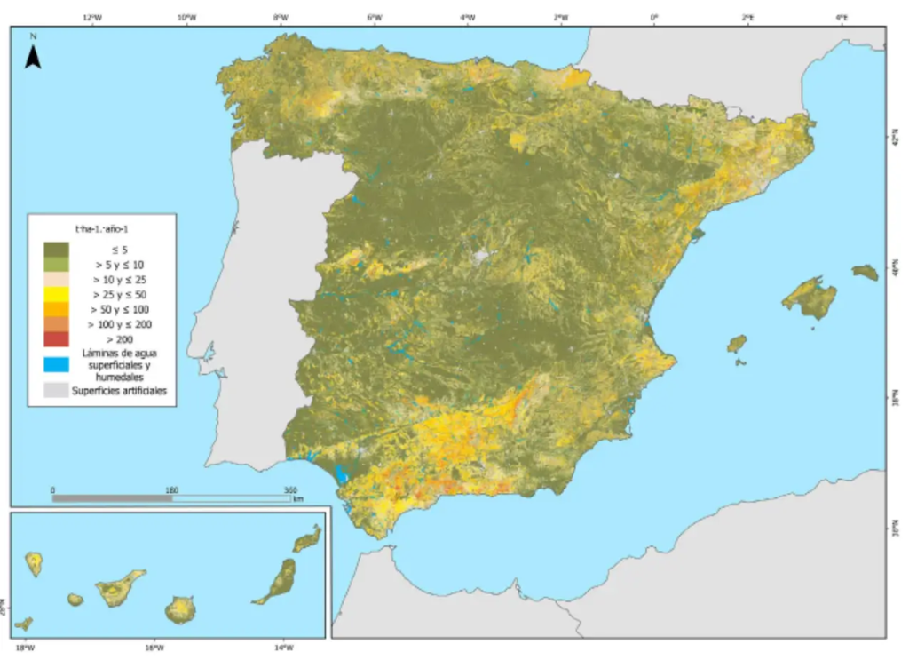 Un mapa para entender un problema: la desertificación Sostenibilidad - Solo Hay Uno Erosión hídrica laminar estimada en España