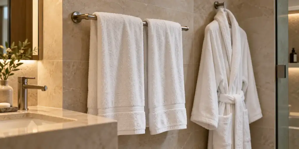 Hoteles sostenibles: qué buscar, qué preguntar y cómo no dejarte engañar por el greenwashing Sostenibilidad - Solo Hay Uno Imagen de un juego de toallas y albornoz en un baño de un hotel de lujo