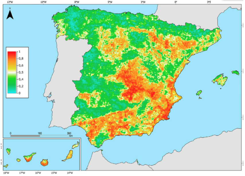 Un mapa para entender un problema: la desertificación Sostenibilidad - Solo Hay Uno Mapa gráfico de la probabilidad de desertificación en España