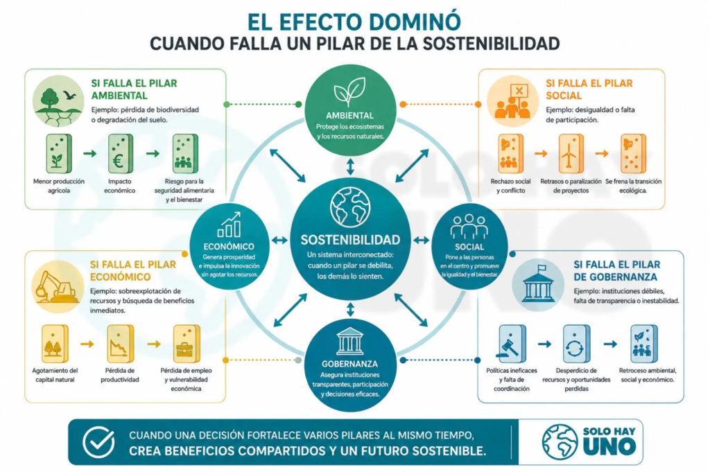 Los cuatro pilares de la sostenibilidad, bien explicados Sostenibilidad - Solo Hay Uno Qué ocurre cuando falla un pilar de la Sostenibilidad