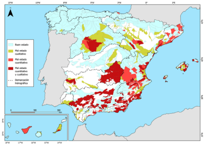 Un mapa para entender un problema: la desertificación Sostenibilidad - Solo Hay Uno Situación de las masas de agua subterránea en España mapa gráfico