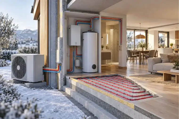 Qué es la Aerotermia y cuánto ahorras de verdad al instalarla - Imagen gráfica de una vivienda con aerotermia