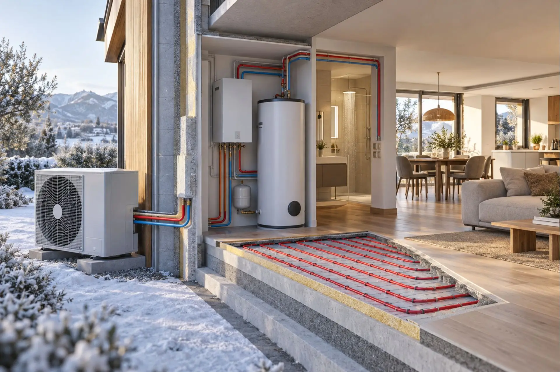 Qué es la Aerotermia y cuánto ahorras de verdad al instalarla - Imagen gráfica de una vivienda con aerotermia