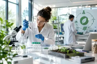 Laboratorio de innovación ambiental creado con IA se ven varios científicos analizando muestras